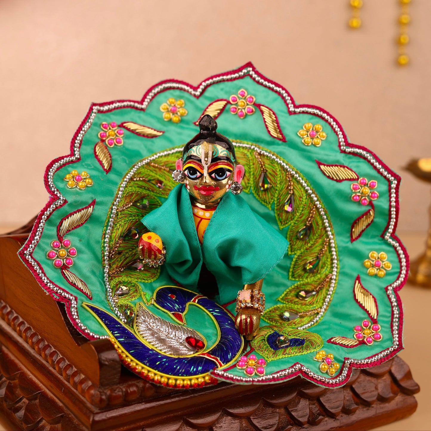 Mor Mukut Green Laddu Gopal Poshak - Devaya