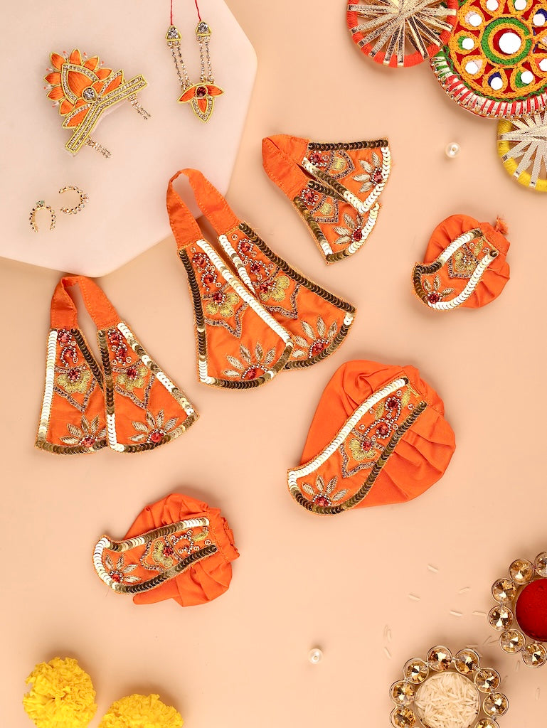 Divya Raas Orange Lehenga Dhoti with Patka & Shringar Set - Devaya