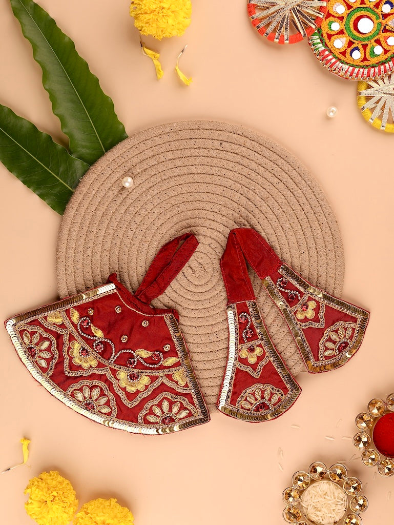 Divya Raas Maroon Lehenga Dhoti with Patka & Shringar Set - Devaya