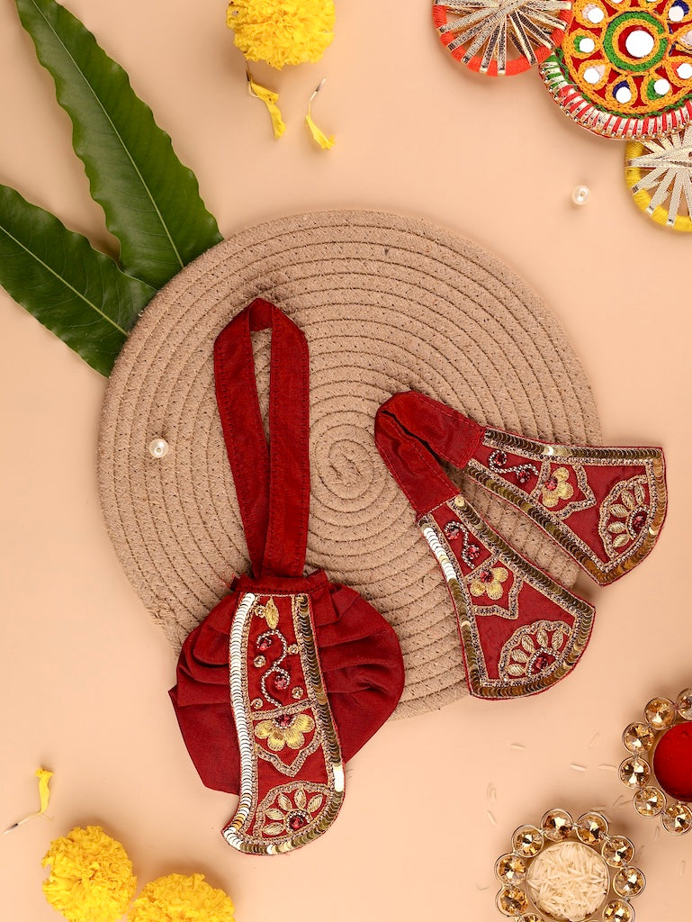 Divya Raas Maroon Lehenga Dhoti with Patka & Shringar Set - Devaya