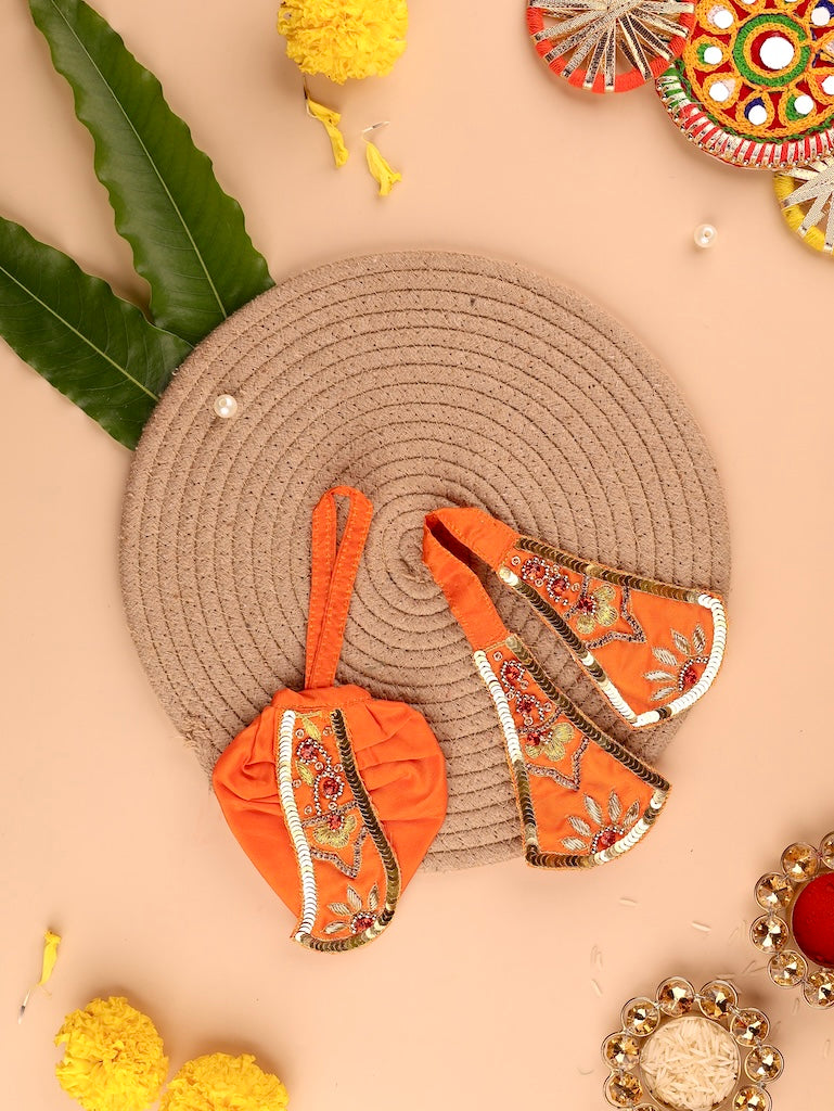 Divya Raas Orange Lehenga Dhoti with Patka & Shringar Set - Devaya