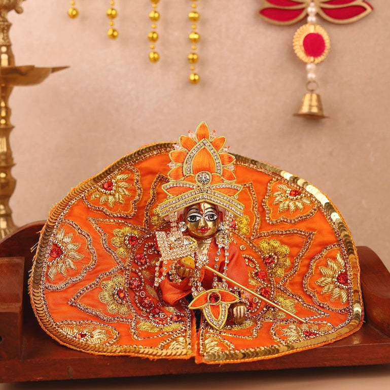 Divya Raas Orange Laddu Gopal Poshak & Shringar Set