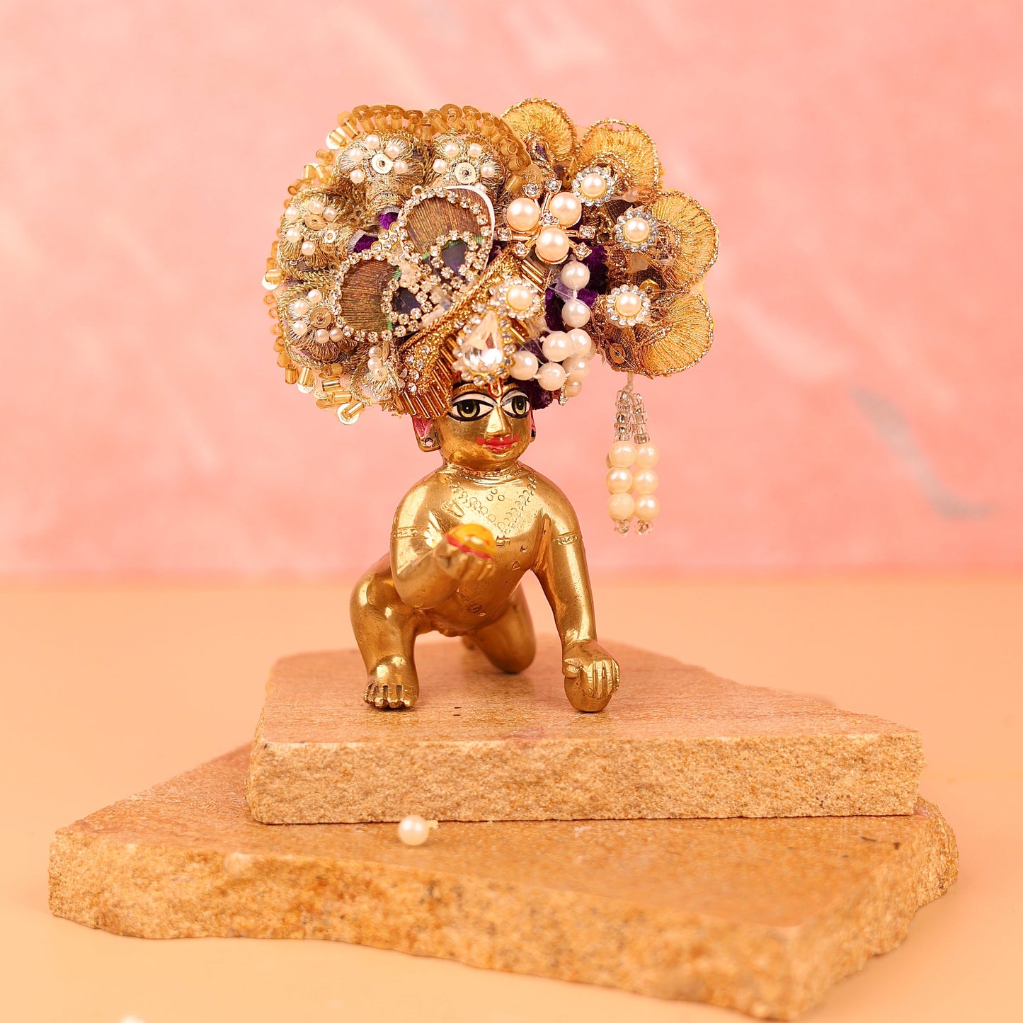 Golden Purple Morpankh Pagdi - 3 & 4 No. Laddu Gopal