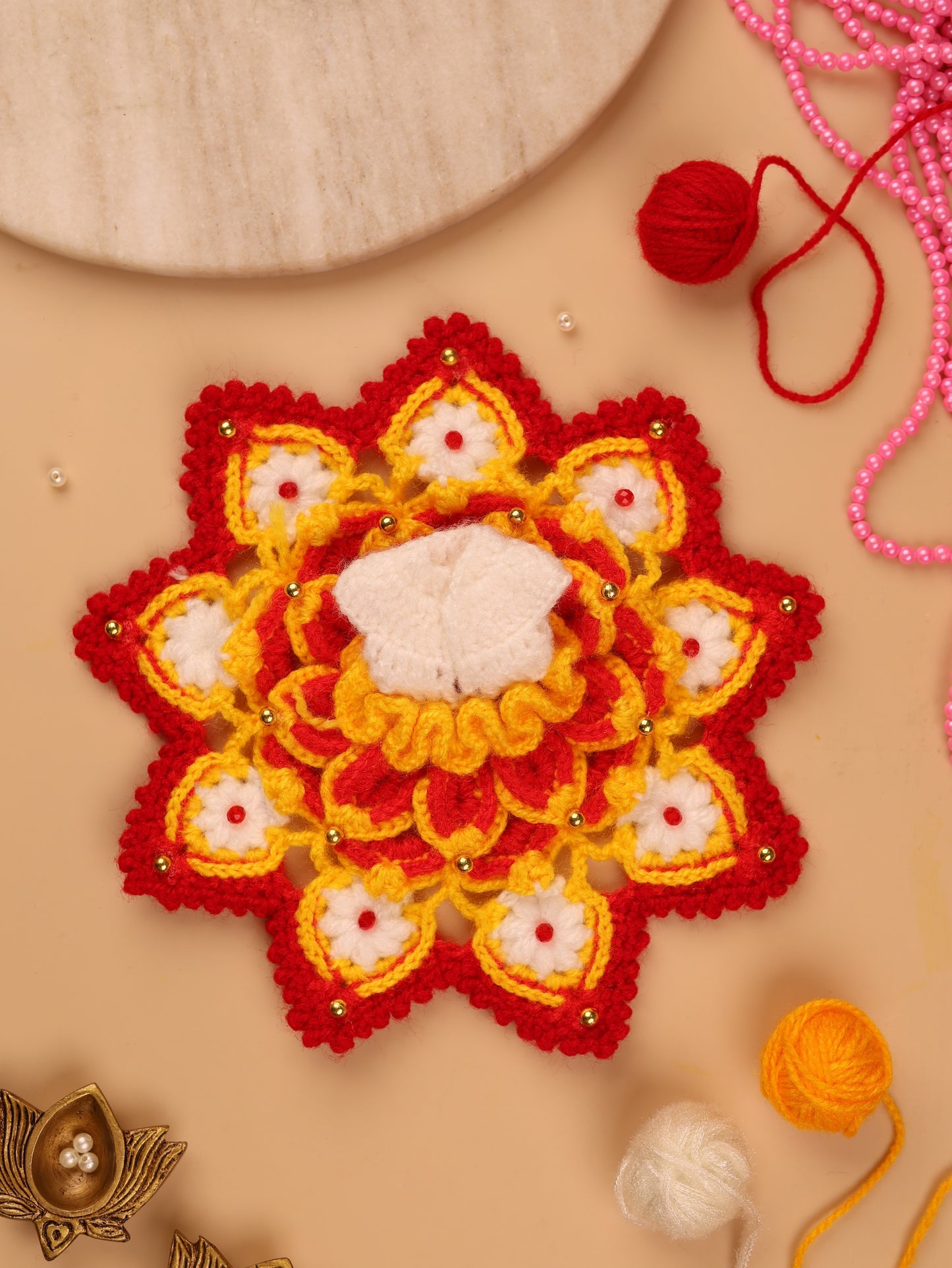 Sunehri Orange Wool Laddu Gopal Poshak 2 Pc Set
