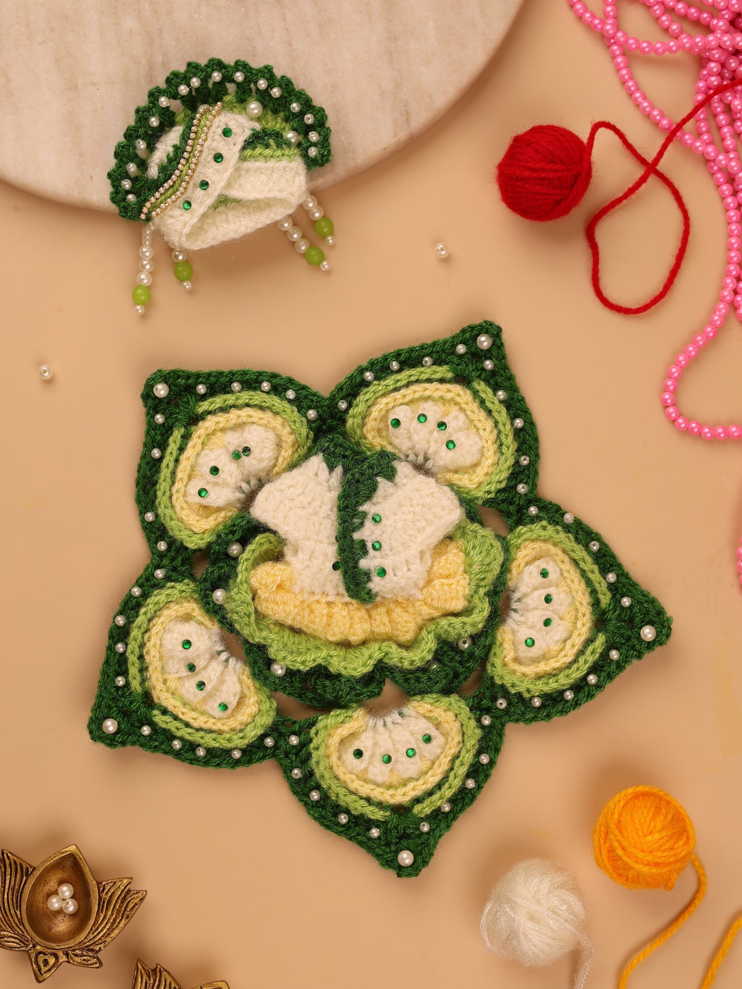 Tulsiya Green Wool Laddu Gopal Poshak 2 Pc Set