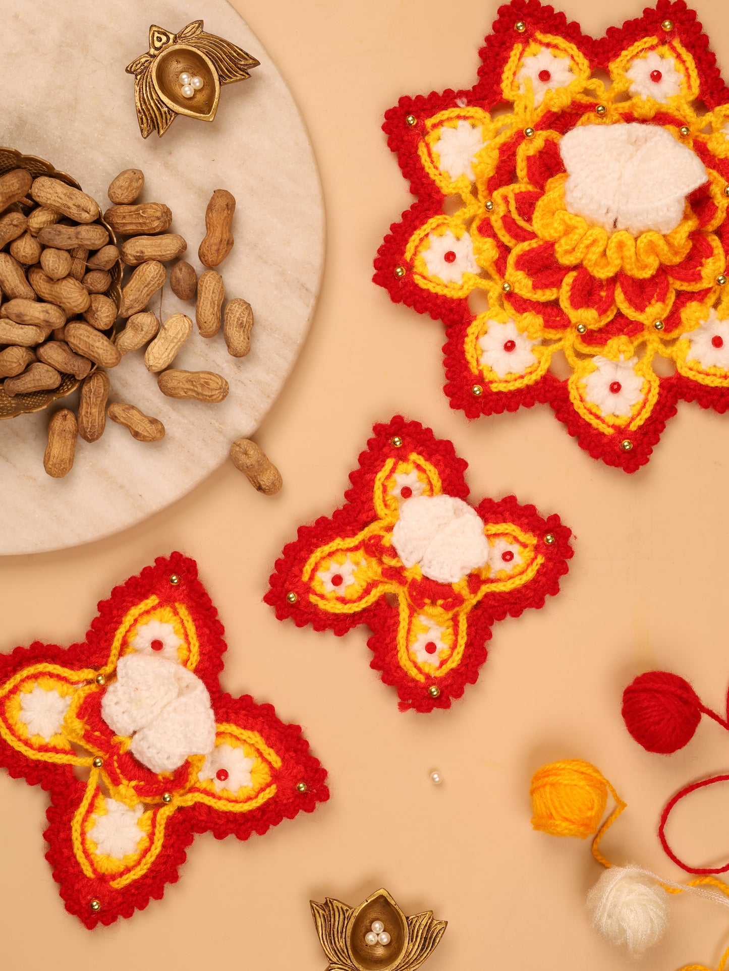 Sunehri Orange Wool Laddu Gopal Poshak 2 Pc Set