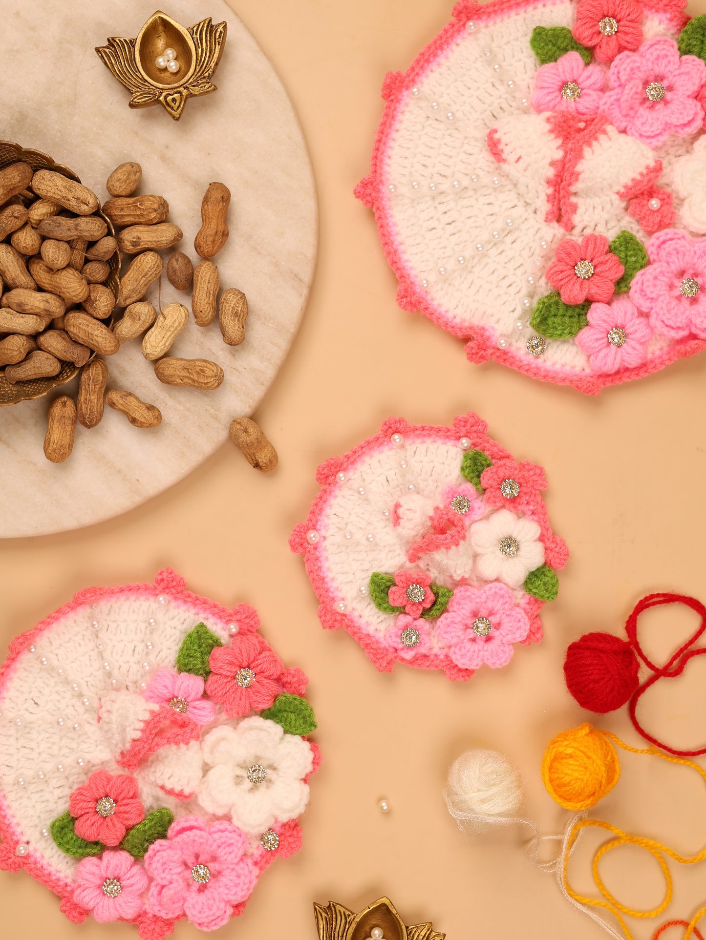 Phulwari Pink Wool Laddu Gopal Poshak 2 Pc Set