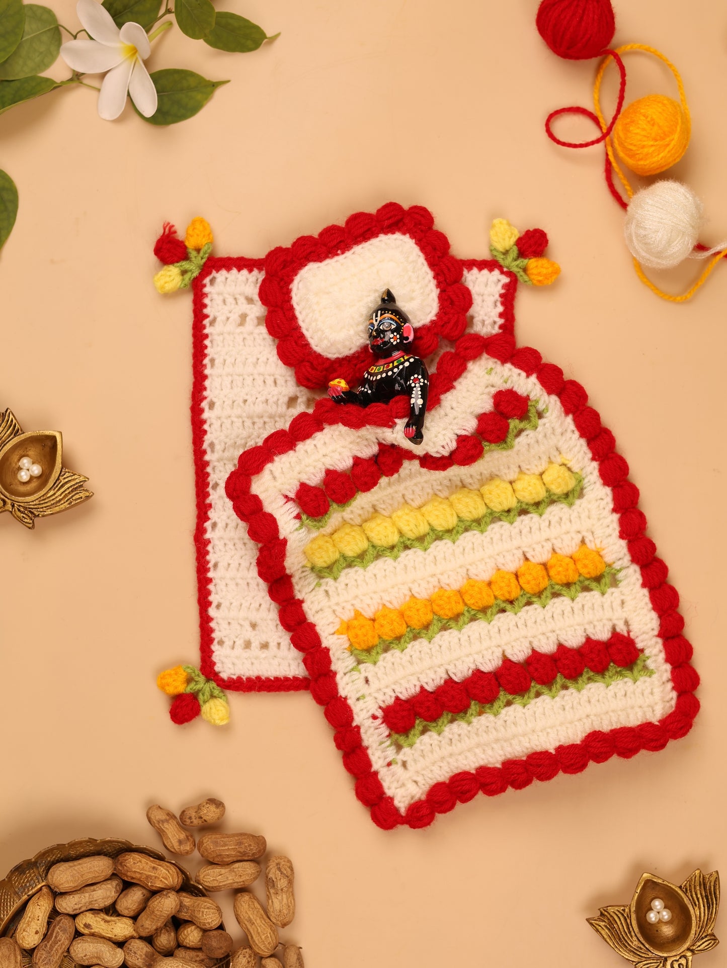 Phool Bagiya Laddu Gopal Bedding Set - 3 Pc