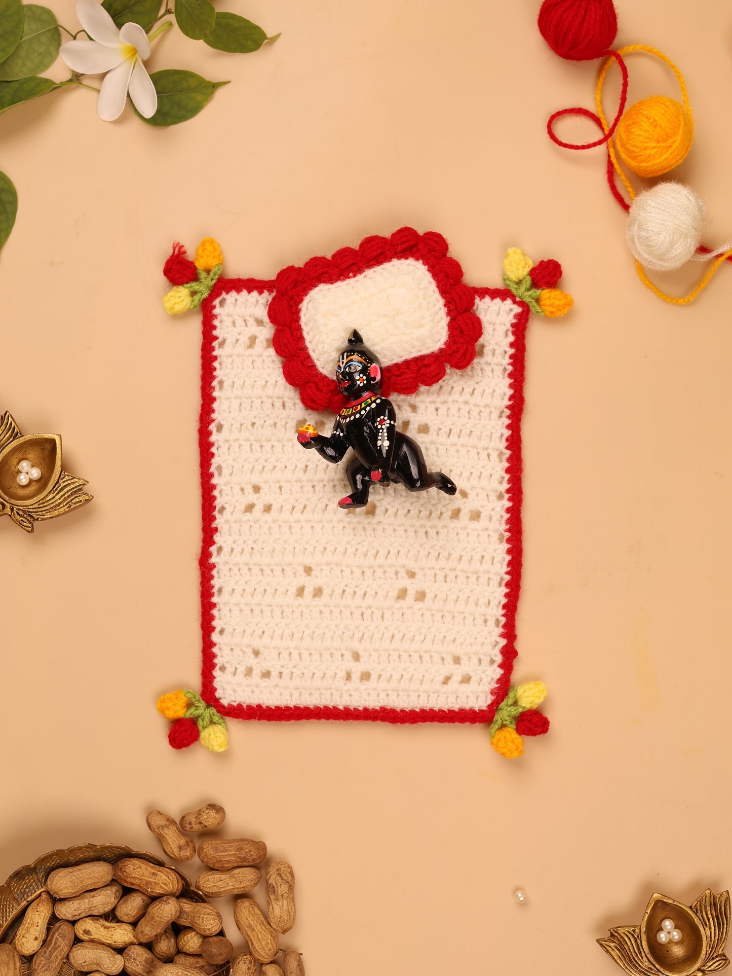 Phool Bagiya Laddu Gopal Bedding Set - 3 Pc