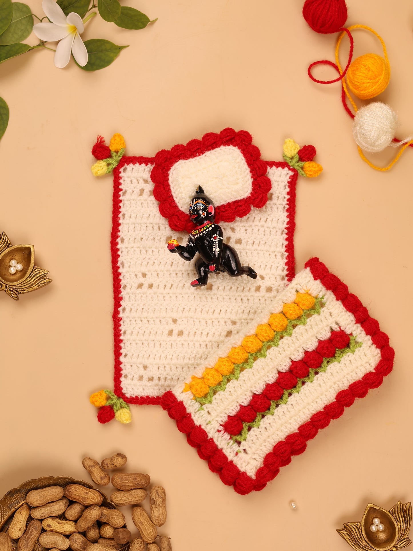 Phool Bagiya Laddu Gopal Bedding Set - 3 Pc