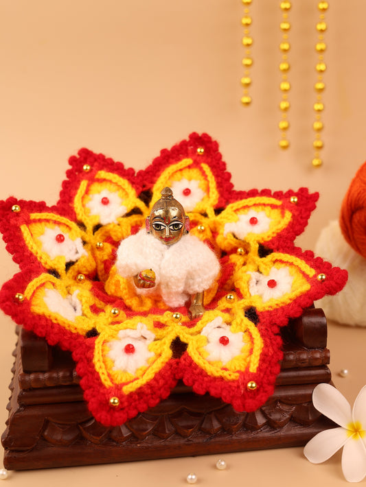 Sunehri Orange Wool Laddu Gopal Poshak 2 Pc Set