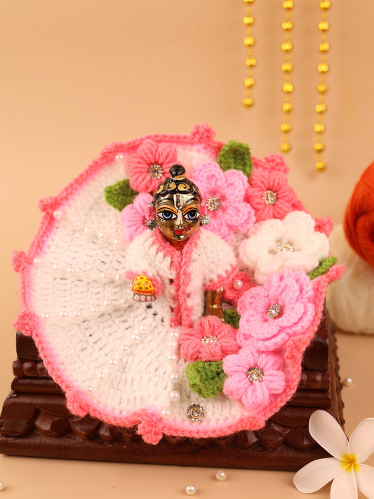 Phulwari Pink Wool Laddu Gopal Poshak 2 Pc Set
