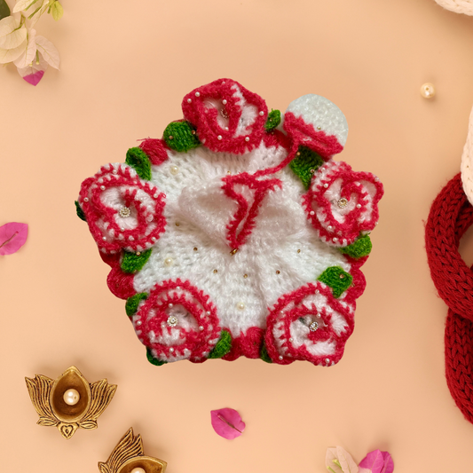 Rosy Pink Wool Laddu Gopal Poshak with Cap - Devaya