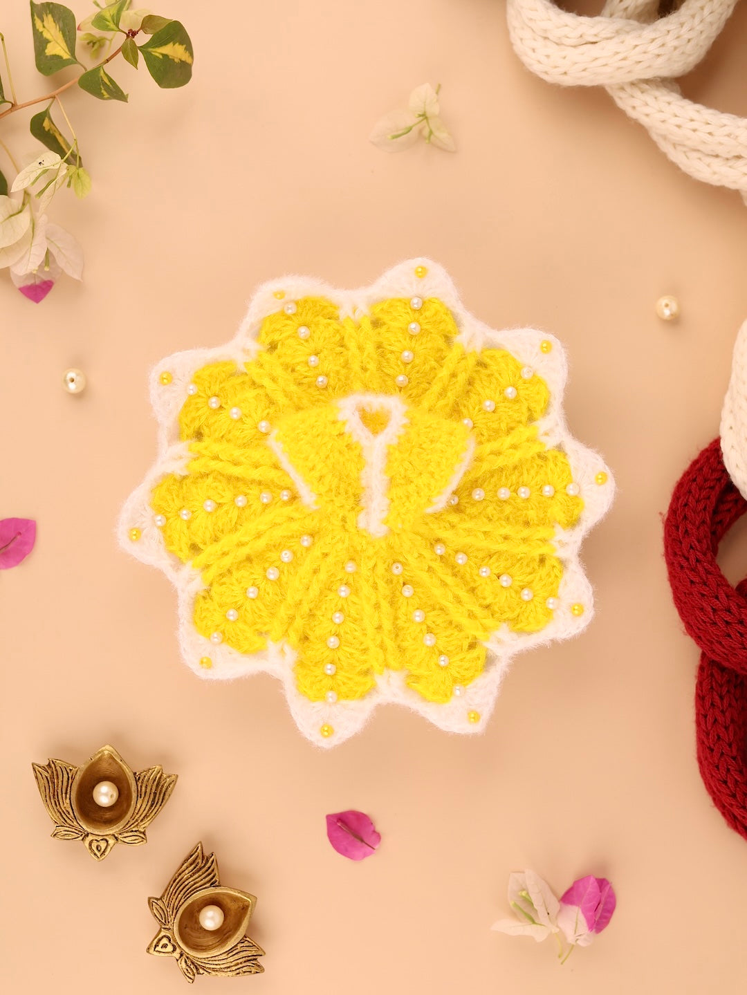 Basanti Yellow Wool Laddu Gopal Poshak 4 Pc Set - Devaya