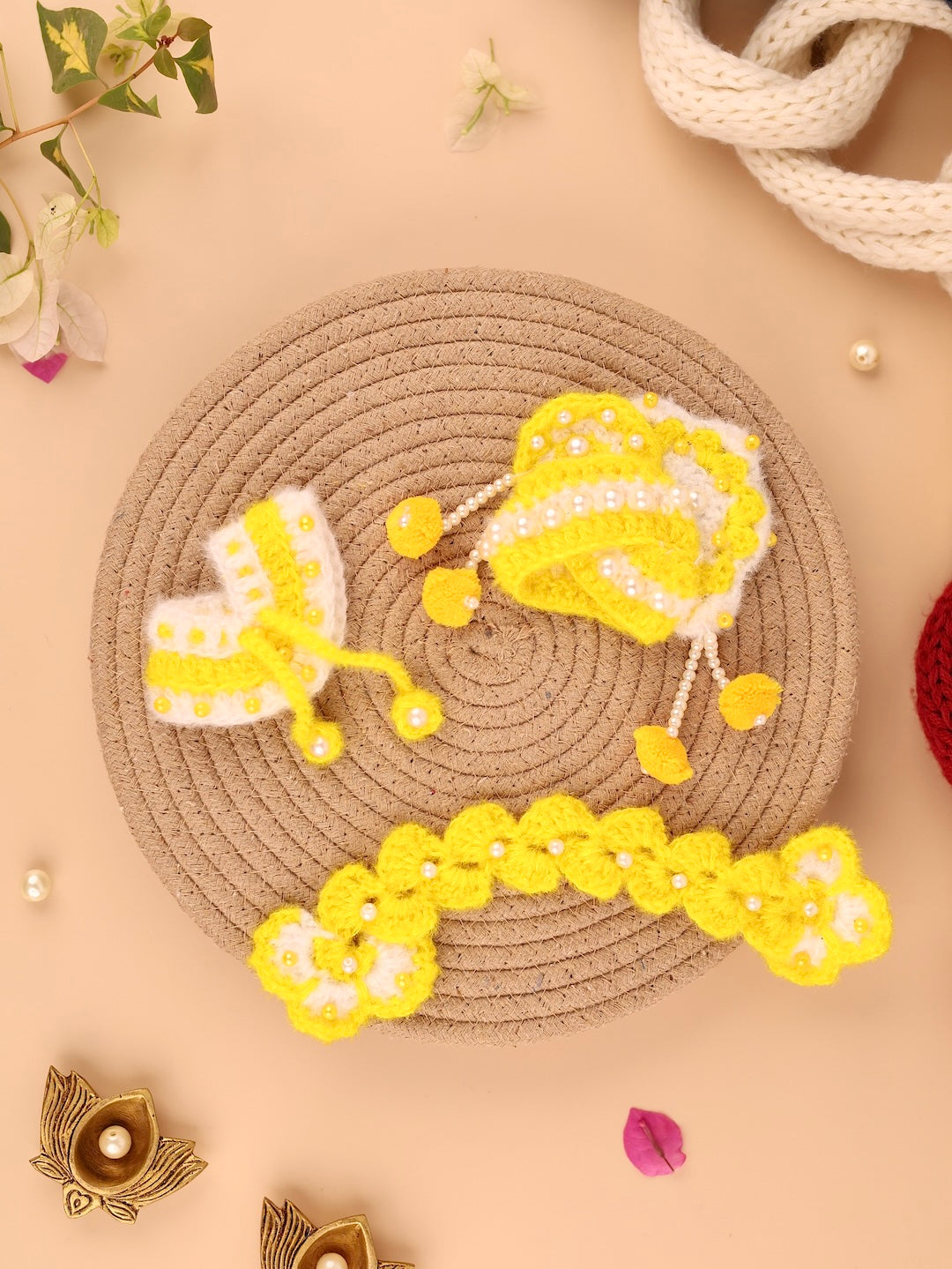 Basanti Yellow Wool Laddu Gopal Poshak 4 Pc Set - Devaya