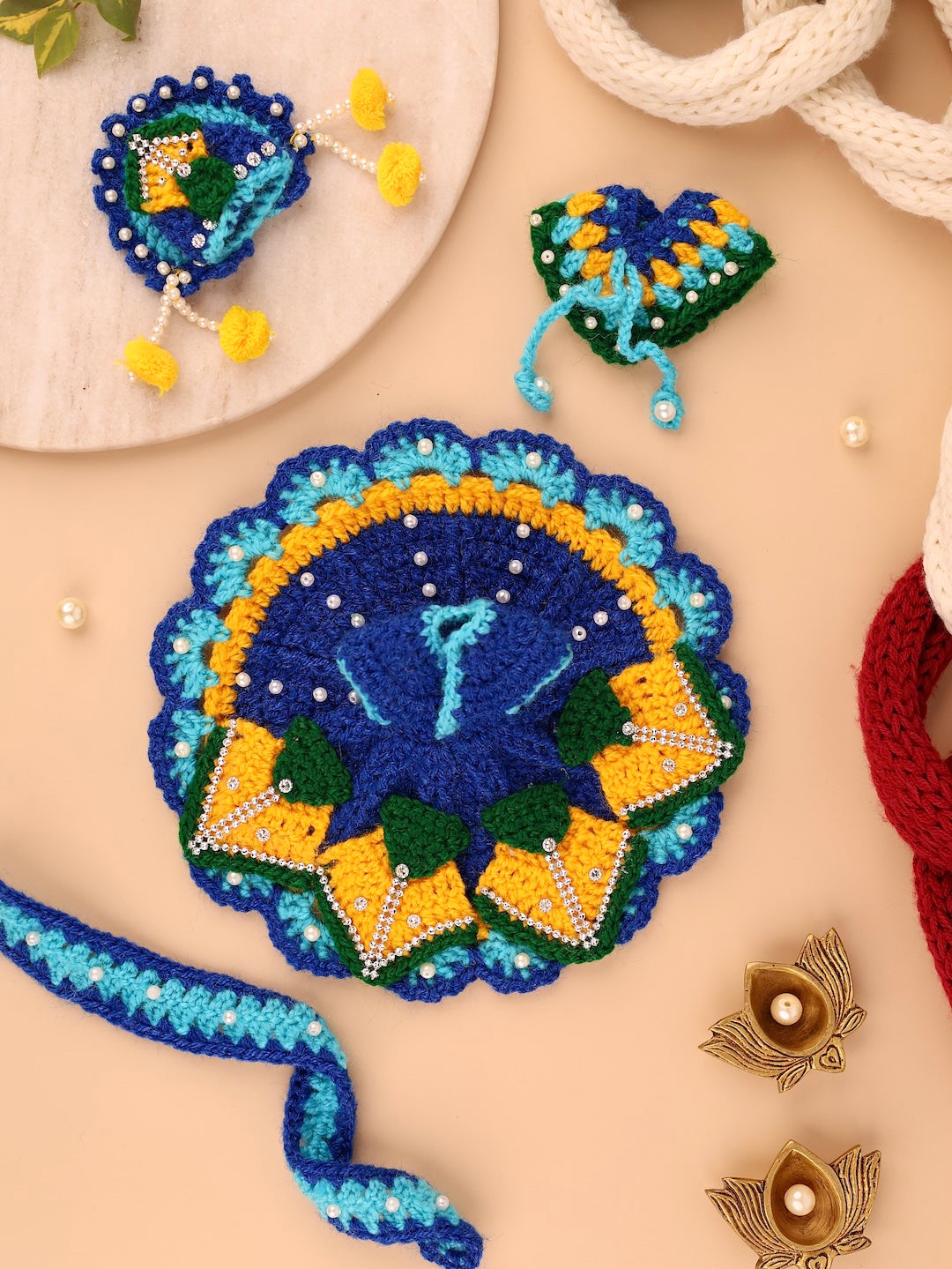 Kite Blue Wool Laddu Gopal Poshak 4 Pc Set - Devaya