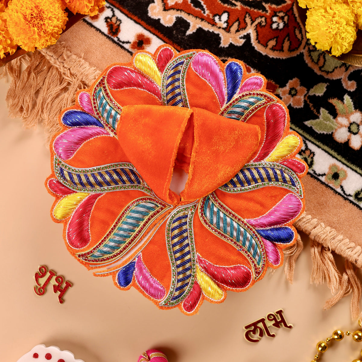 Suryavanshi Orange Velvet Laddu Gopal Poshak