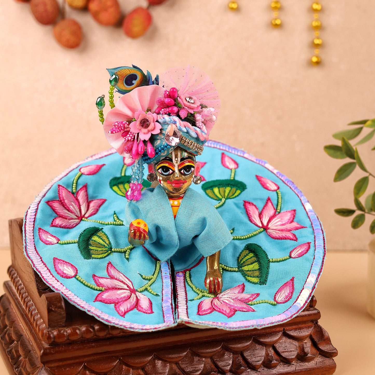 Light Blue Mulmul Cotton Laddu Gopal Poshak - Devaya