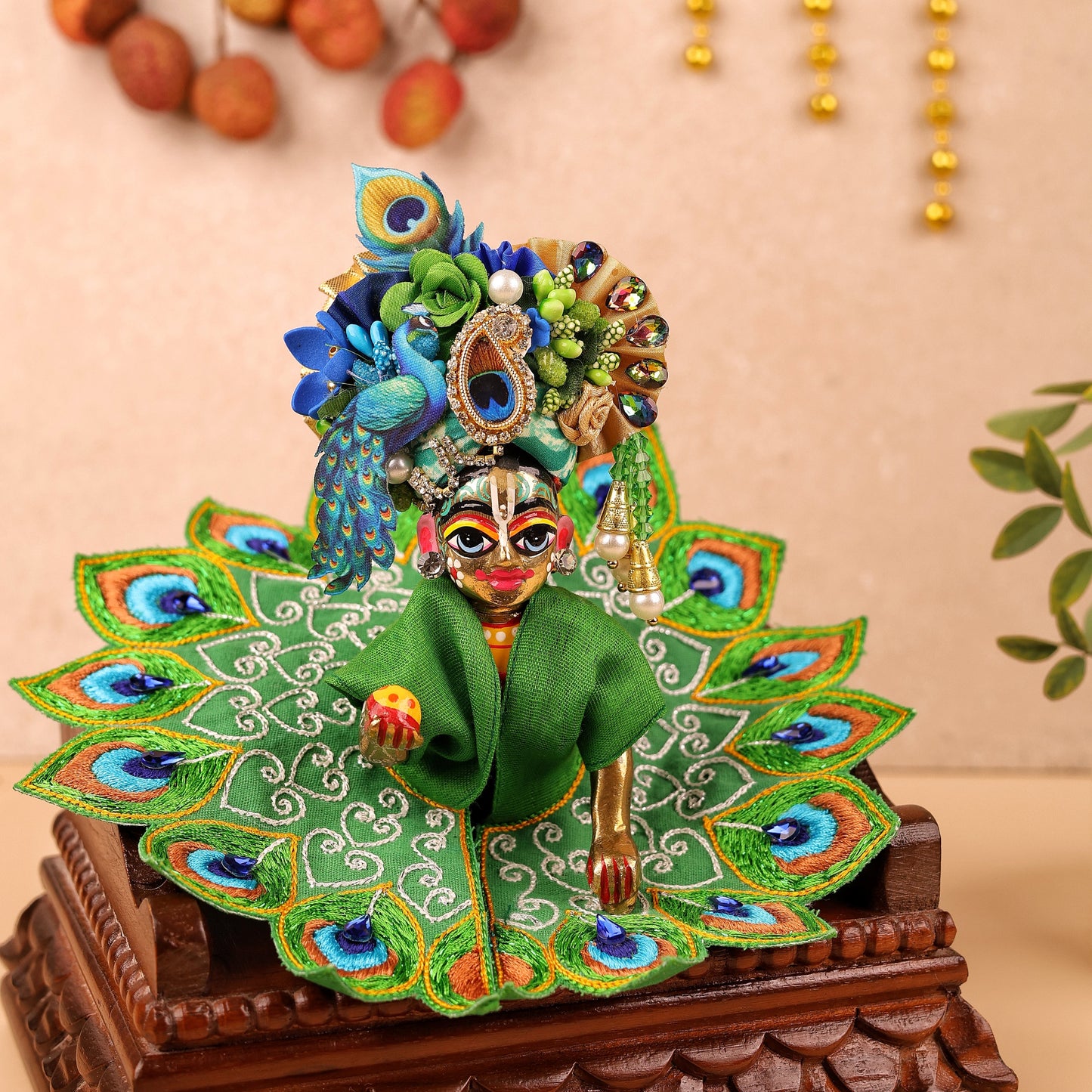 Green Mulmul Cotton Laddu Gopal Poshak - Devaya