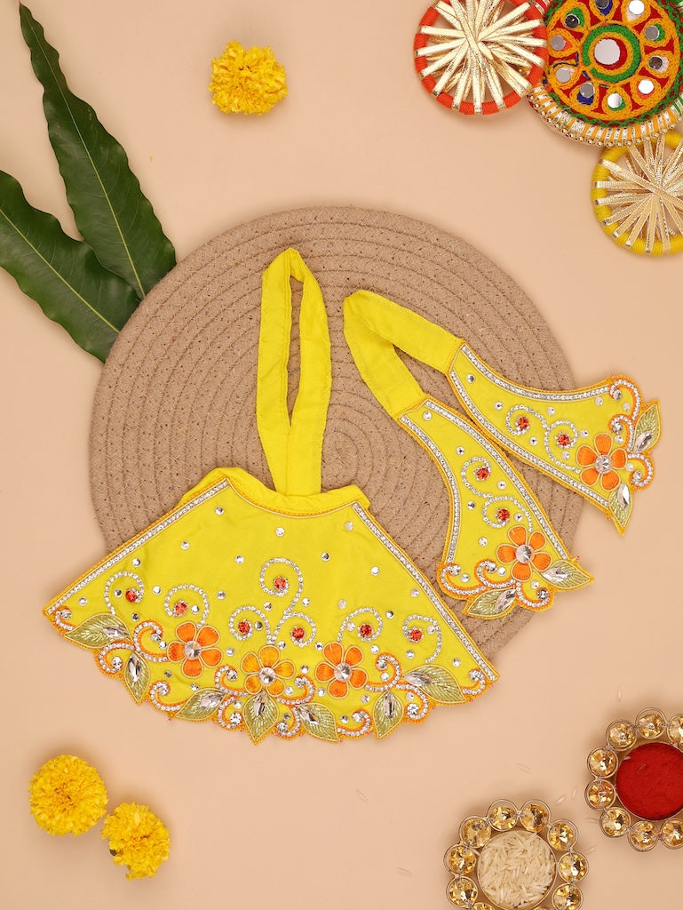 Pushp Mala Yellow Lehenga Dhoti with Patka & Shringar Set - Devaya