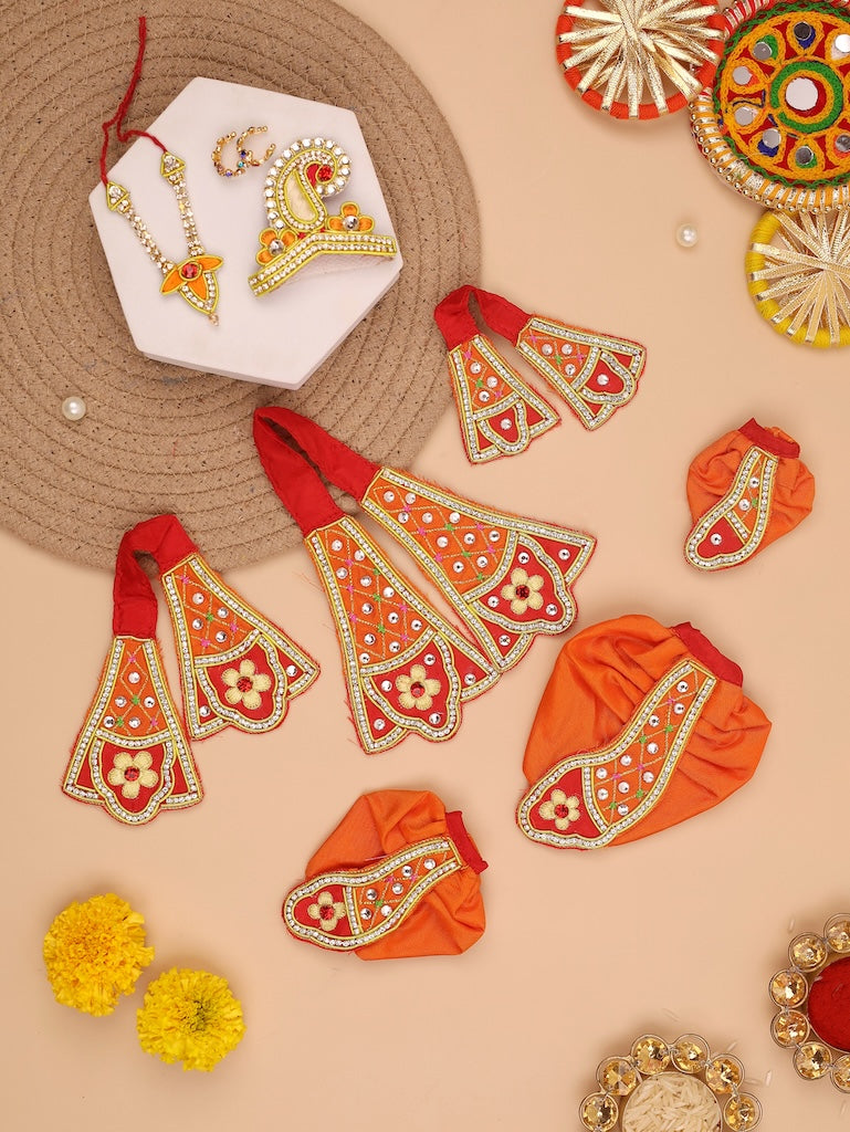 Madhur Leela Orange Lehenga Dhoti with Patka & Shringar Set - Devaya