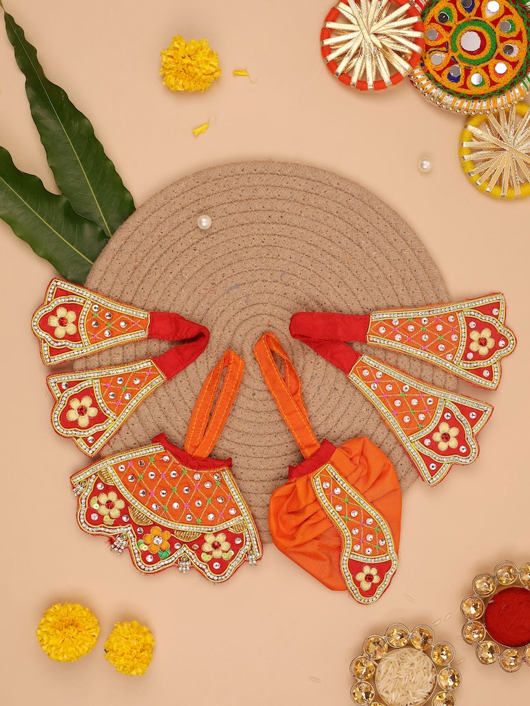 Madhur Leela Orange Lehenga Dhoti with Patka & Shringar Set - Devaya