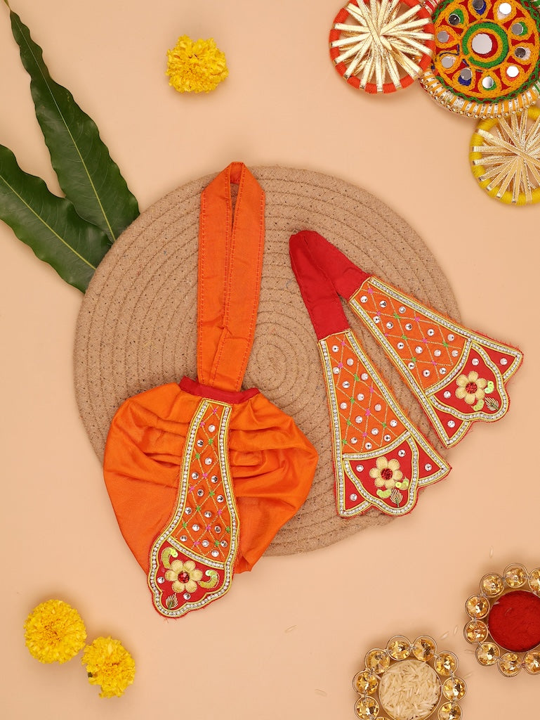 Madhur Leela Orange Lehenga Dhoti with Patka & Shringar Set - Devaya