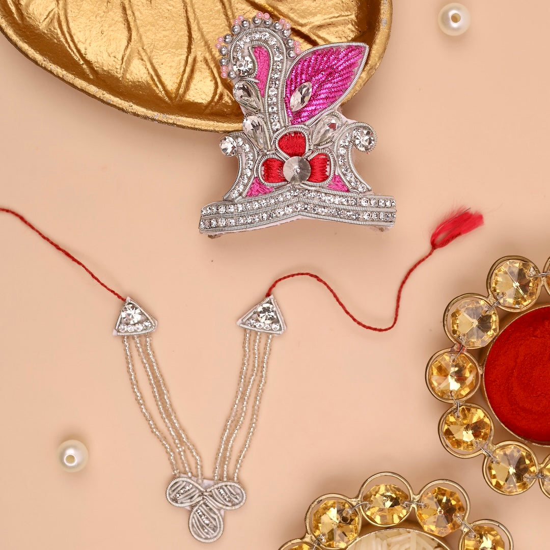 Pushp Mala Pink Mukut & Mala Set