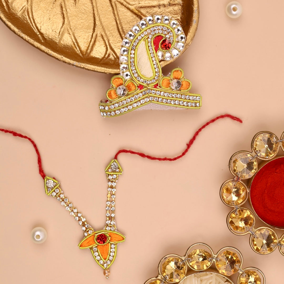 Madhur Leela Orange Mukut & Mala Set