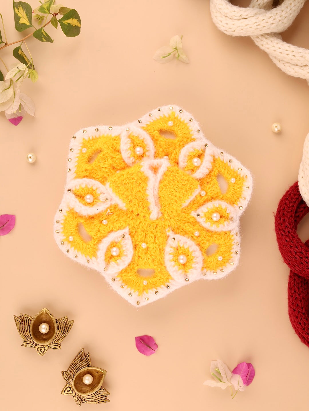 Pitambari Yellow Wool Laddu Gopal Poshak 4 Pc Set - Devaya