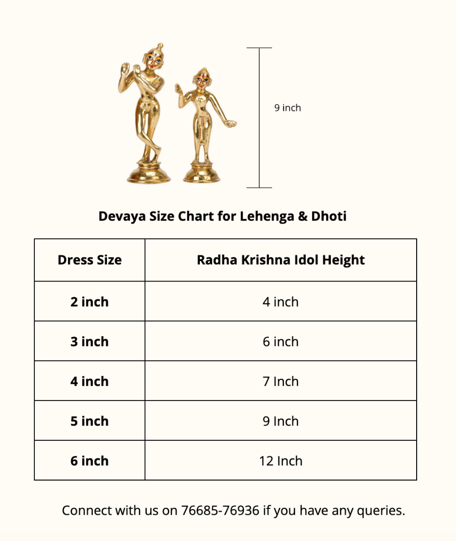 Size Guide for Pushp Mala Yellow Lehenga Dhoti with Patka & Shringar Set