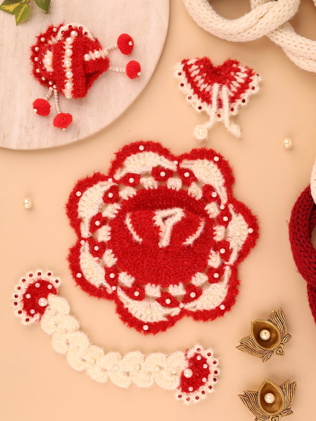 Red Wool Laddu Gopal Poshak 4 Pc Set - Devaya