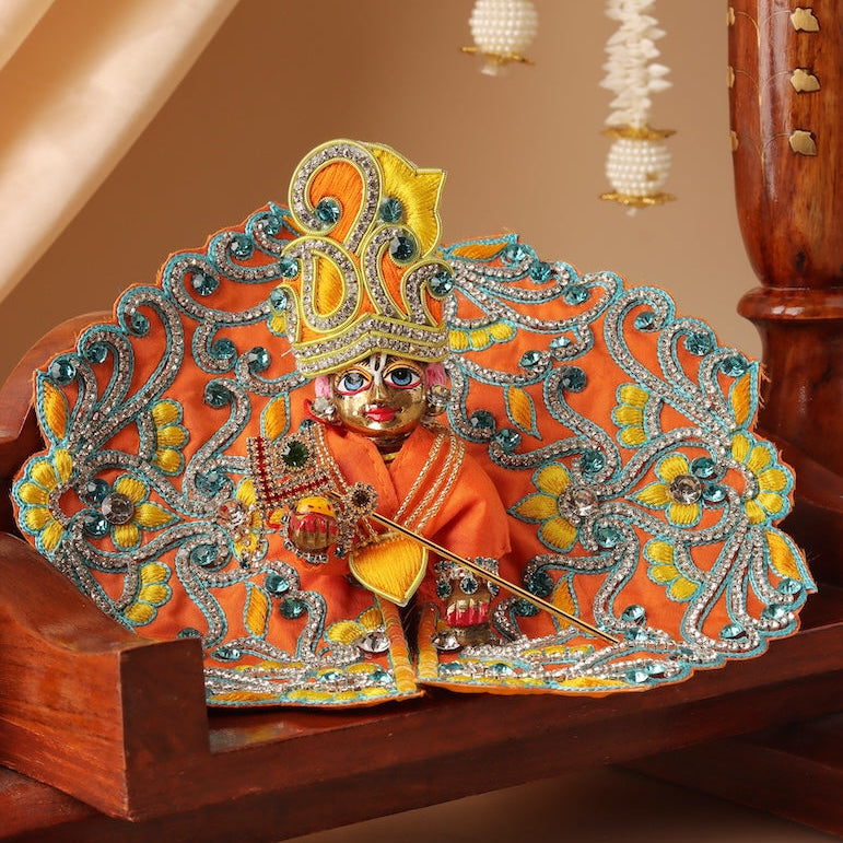 Madhuban Orange Laddu Gopal Poshak & Shringar Set