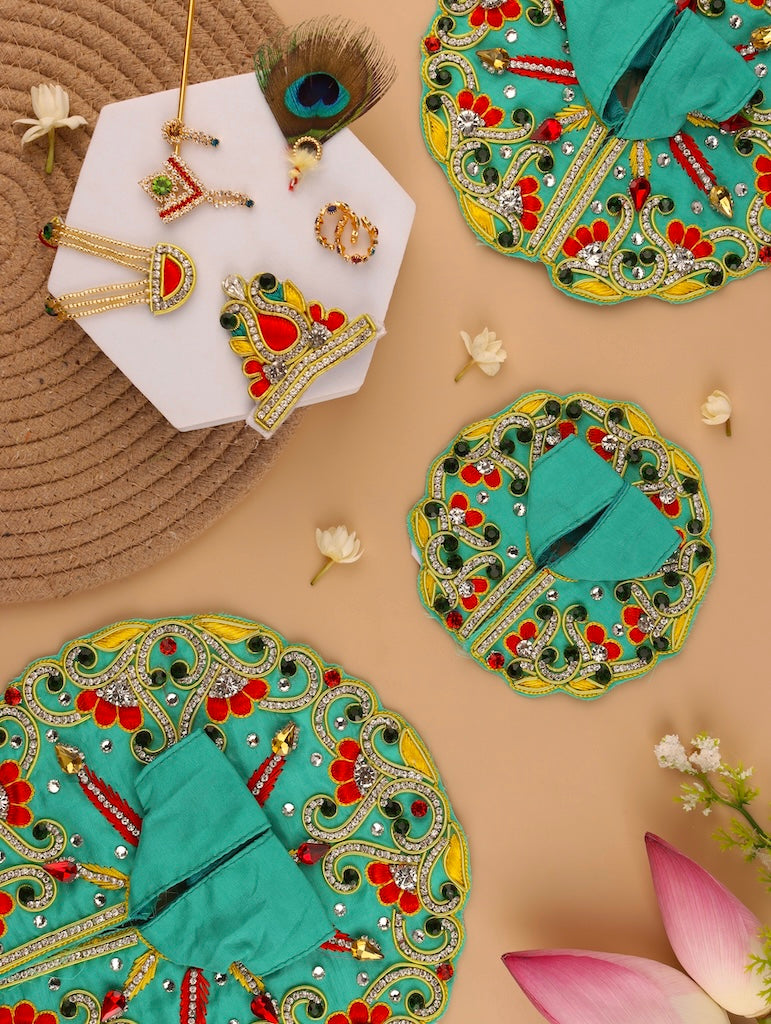 Makhan Chor Teal Laddu Gopal Poshak - Devaya