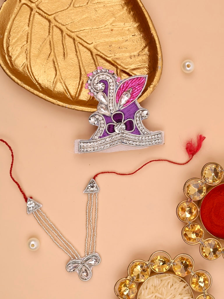 Devaya Nitai Ji Shringar Set with Crown, Beaded Mala and Golden Kada