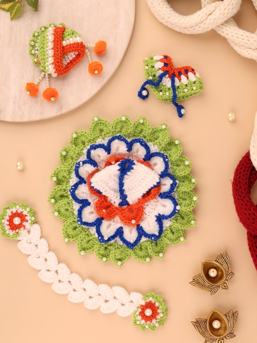 Tricolor Wool Laddu Gopal Poshak 4 Pc Set - Devaya