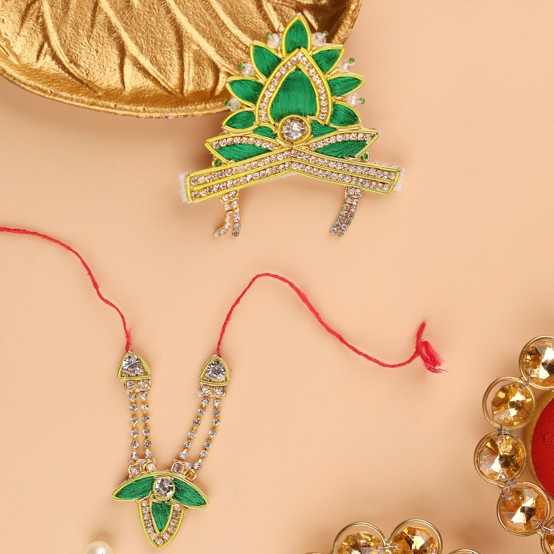 Divya Raas Green Mukut & Mala Set - Devaya