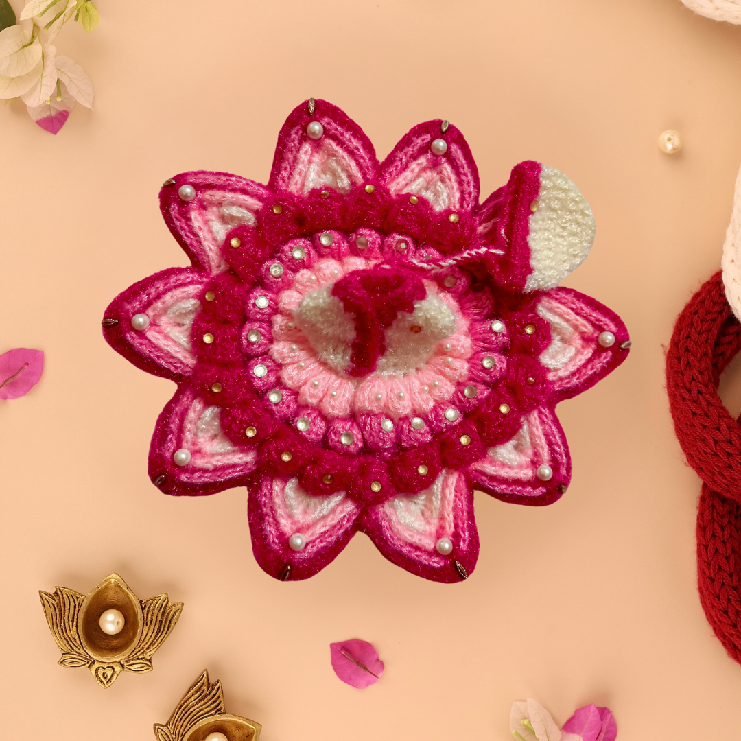 Pink Flower Wool Laddu Gopal Poshak with Cap