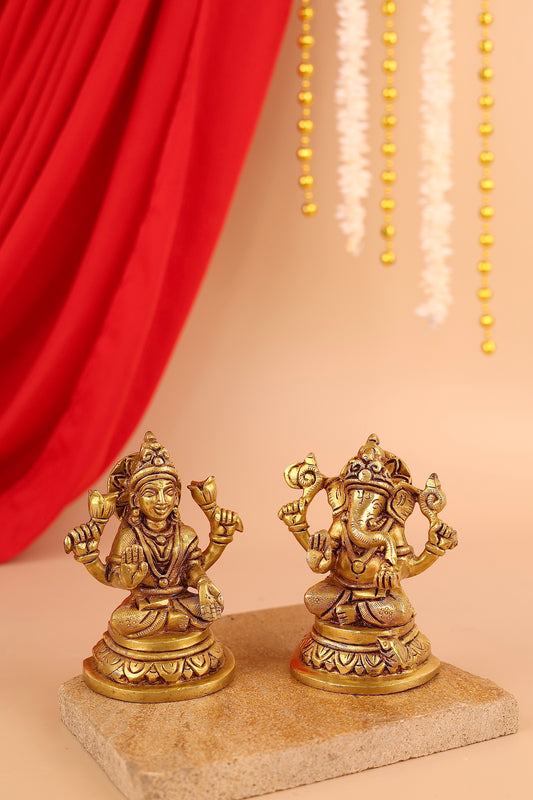 Laxmi-Ganesh Brass Idol