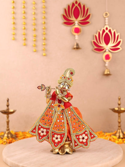 Madhur Leela Orange Dhoti Patka & Shringar Set