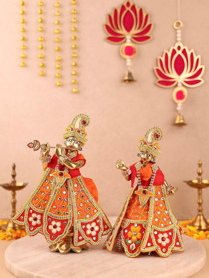 Madhur Leela Orange Lehenga Dhoti with Patka & Shringar Set