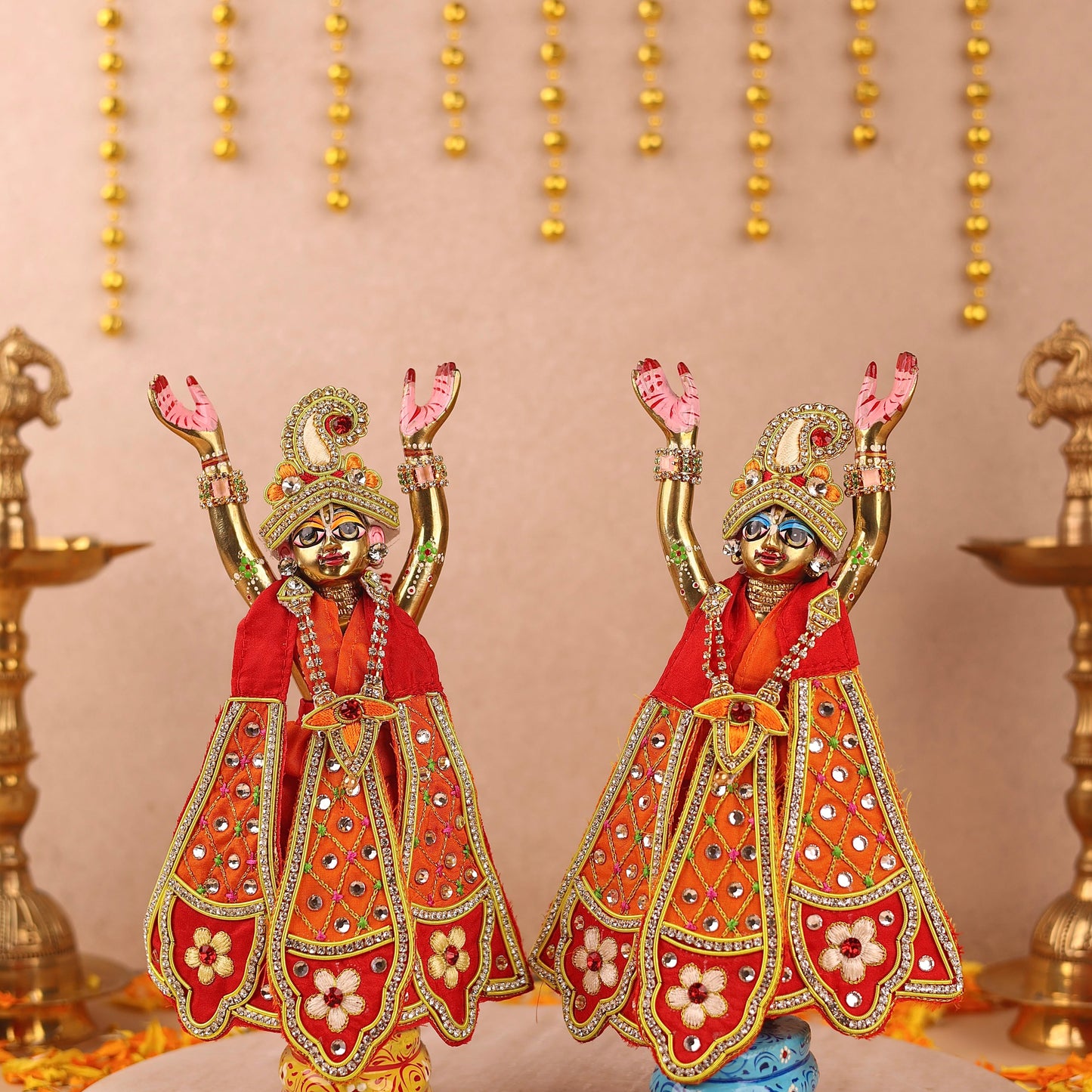 Madhur Leela Orange Lehenga Dhoti with Patka