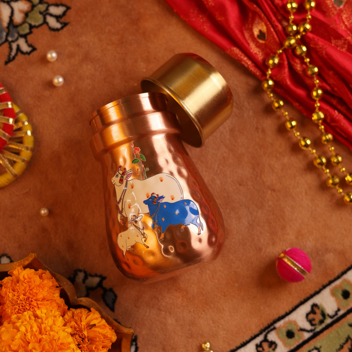 Pure Copper Gangajal Patra with Brass Cap