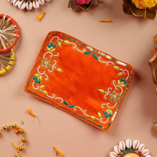 Kesariya Kunj Orange Velvet Aasan 5” x 7”