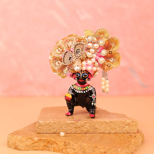 Golden Pink Morpankh Pagdi - 3 & 4 No. Laddu Gopal