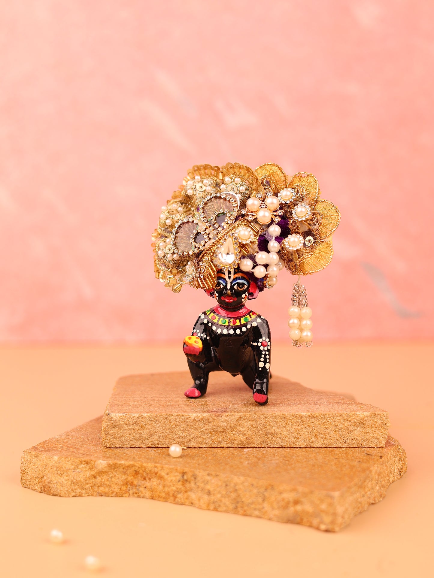 Golden Purple Morpankh Pagdi - 3 & 4 No. Laddu Gopal