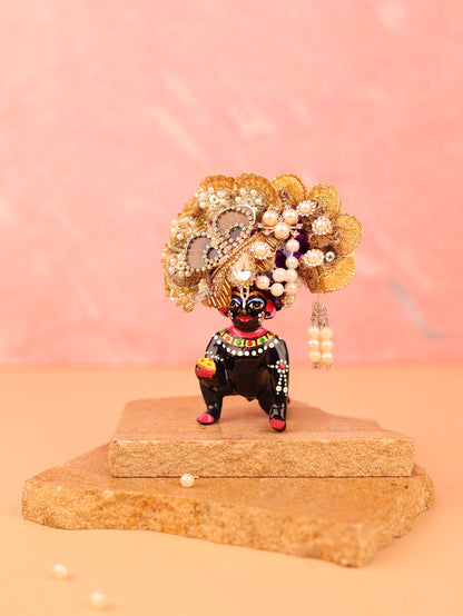 Golden Purple Morpankh Pagdi - 3 & 4 No. Laddu Gopal