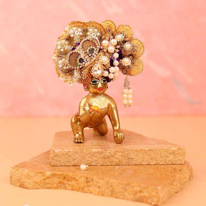 Golden Purple Morpankh Pagdi - 3 & 4 No. Laddu Gopal