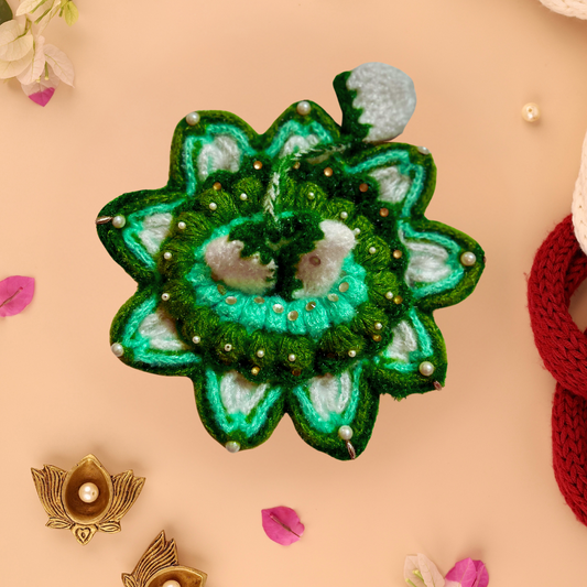 Green Flower Wool Laddu Gopal Poshak with Cap