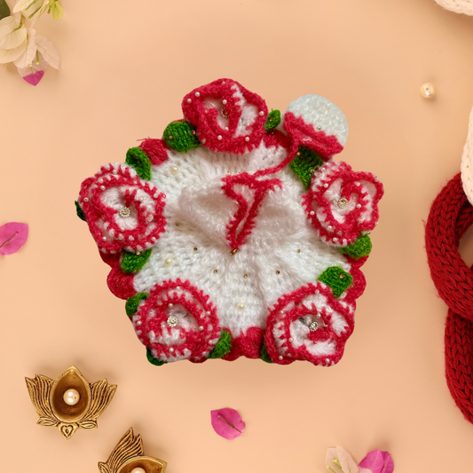 Rosy Pink Wool Laddu Gopal Poshak with Cap